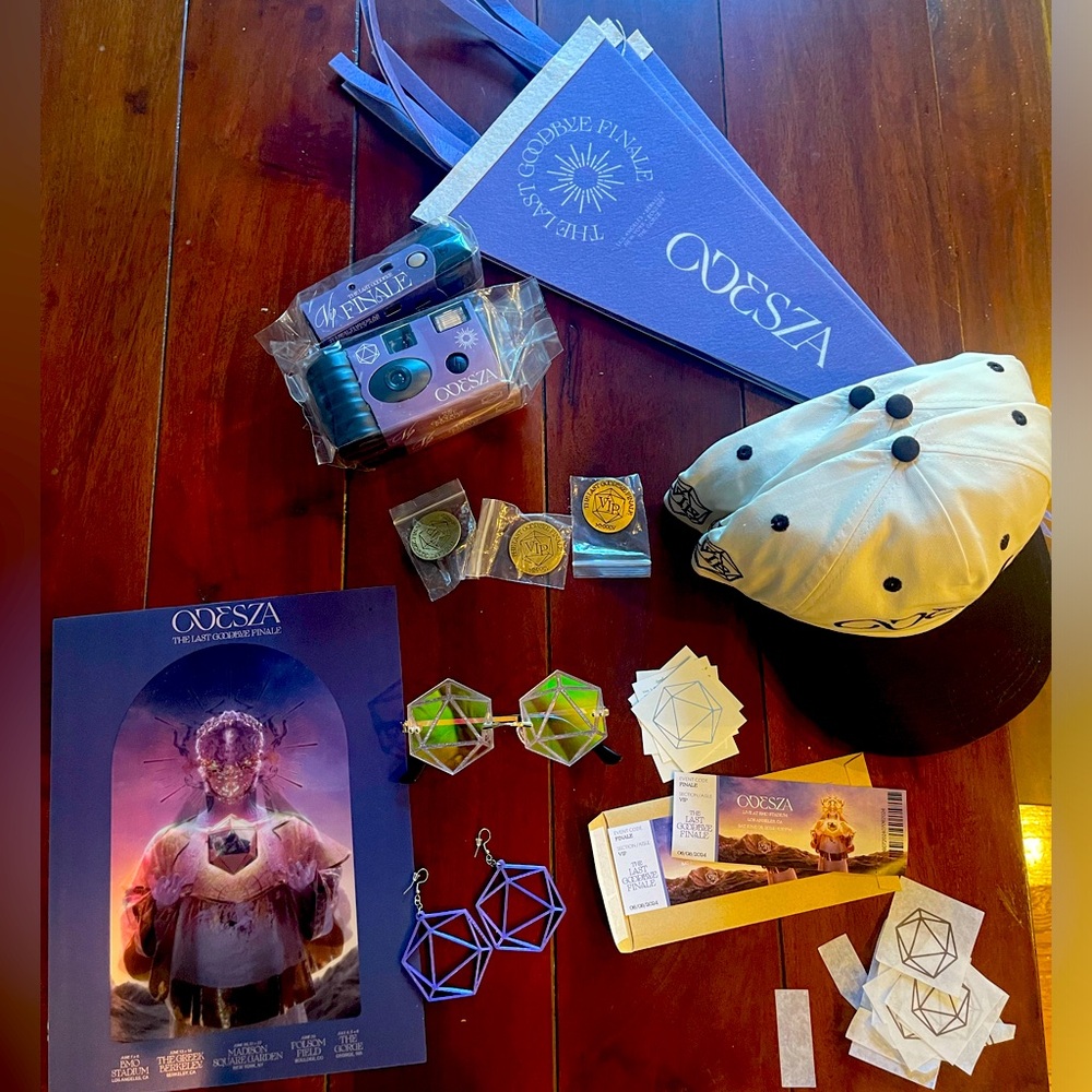 Odesza The Last Goodbye Tour Merch VIP goodies Poster hats earrings sunglasses